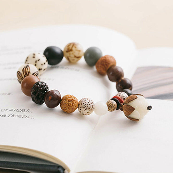 Bracelet Mala en Buddha Stones, graines de Bodhi, lotus, sagesse, paix