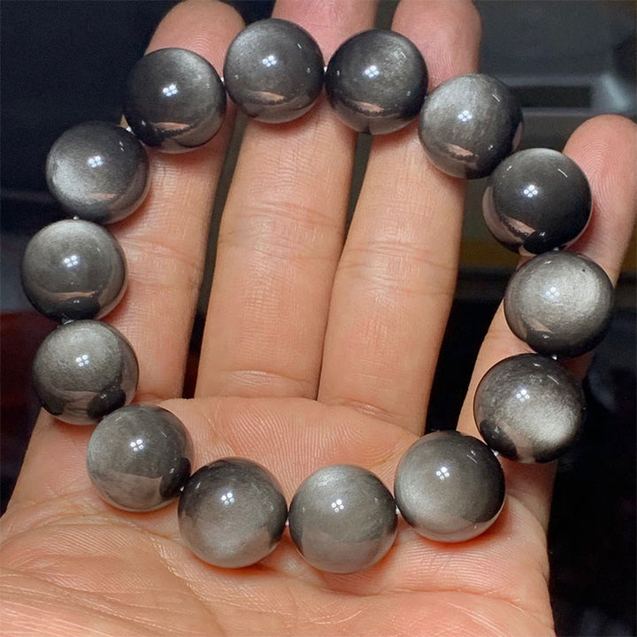 Bracelet de protection apaisant en obsidienne naturelle argentée de Buddha Stones