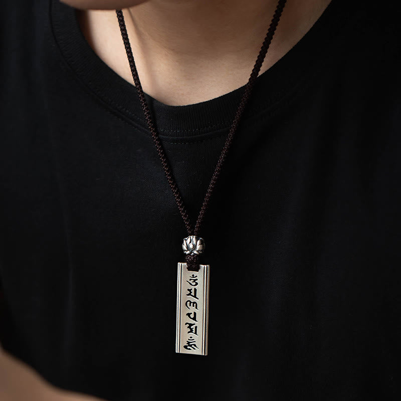 Collier pendentif en argent sterling 999 Buddha Stones et gravure Om Mani Padme Hum en forme de lotus - image 2