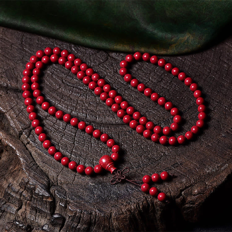 Bracelet de bénédiction gravé avec 108 Buddha Stones de Mala en cinabre et motif Om Mani Padme Hum - Perles rondes de 6 mm x 108 - image 15
