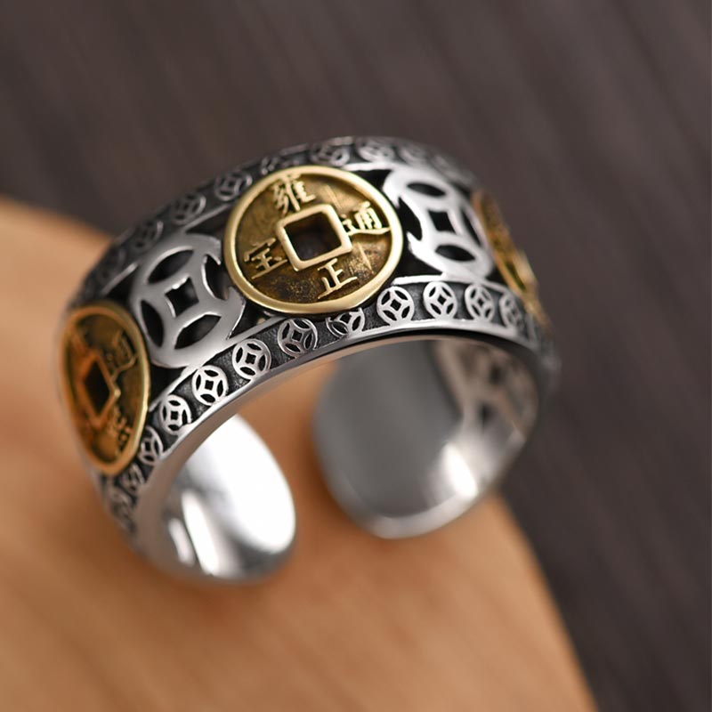 Bague ajustable en équilibre avec pièces des cinq empereurs Buddha Stones - image 2