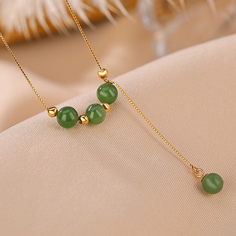 Collier pendentif de guérison en perles de jade cyan en argent sterling 925 Buddha Stones