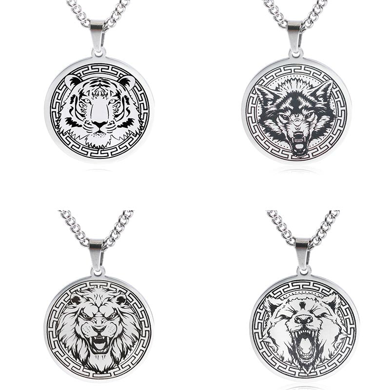 Collier pendentif de protection en acier titane avec Buddha Stones et animaux