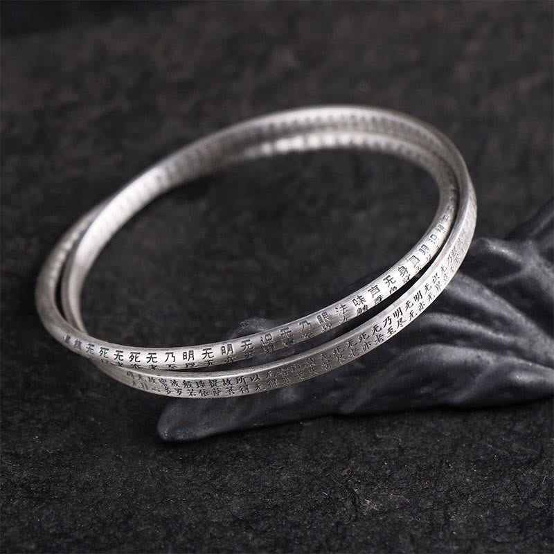 Bracelet de protection sculpté en argent sterling 999 Buddha Stones et Sutra du cœur
