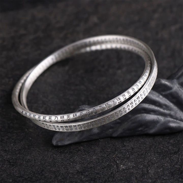 Bracelet de protection sculpté en argent sterling 999 Buddha Stones et Sutra du cœur