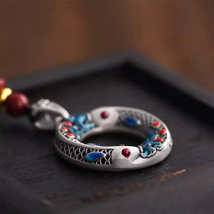 Collier pendentif en cuivre avec boucle de paix et poisson Koi en Buddha Stones