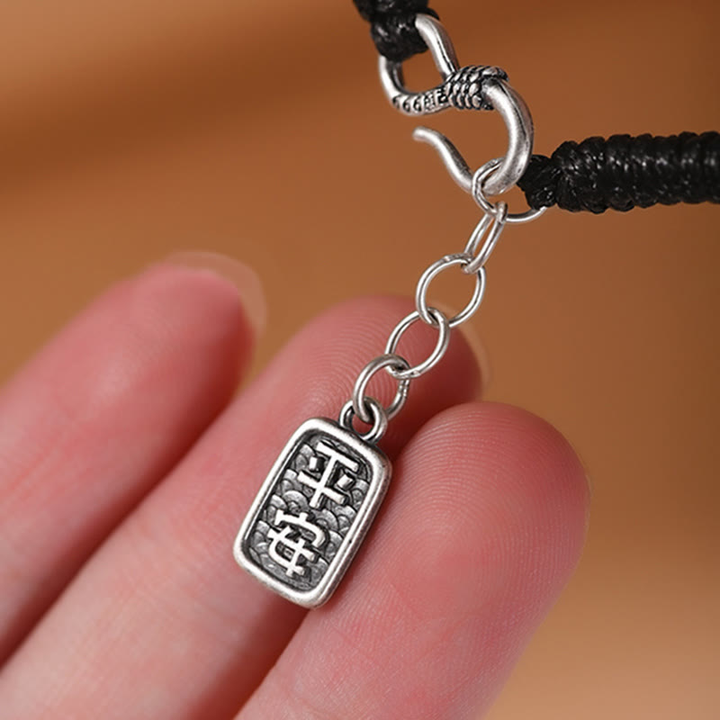 Bracelet de fortune en argent sterling 999 avec boucle de paix et personnage Fu en pièces de cuivre et pierres de Buddha Stones