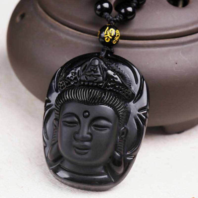 Collier avec pendentif en obsidienne noire naturelle en Buddha Stones Kwan Yin Avalokitesvara - image 7