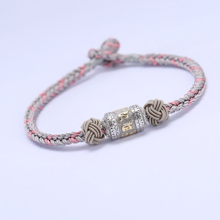 Bracelet en argent sterling 925 Buddha Stones et roue de prière Om Mani Padme Hum, chance et force, cordon rouge - Gris et rose - 18 cm - image 12