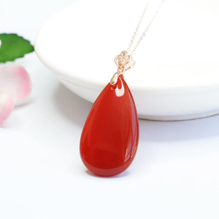 Collier avec pendentif en forme de goutte d'eau en argent sterling 925 et agate rouge