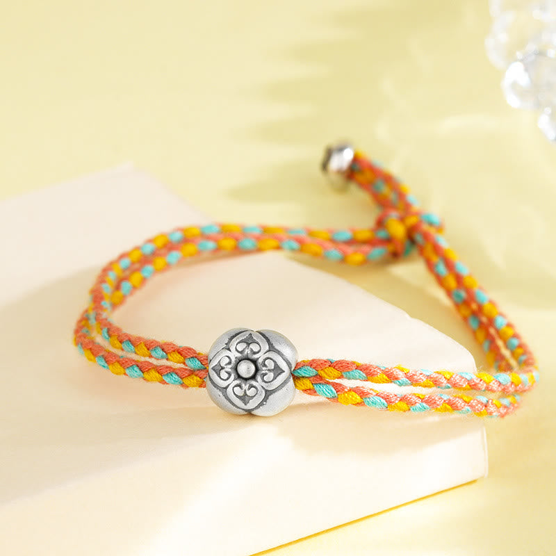 Bracelet tressé multicolore en argent sterling 999 avec pierre porte-bonheur Kaki de Buddha Stones