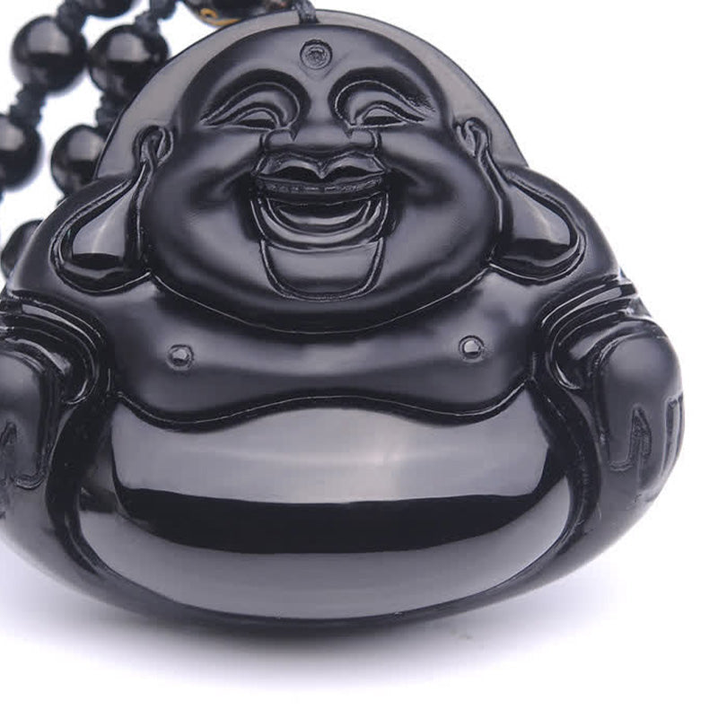 Collier pendentif Bouddha rieur en obsidienne noire transformant Buddha Buddha Stones
