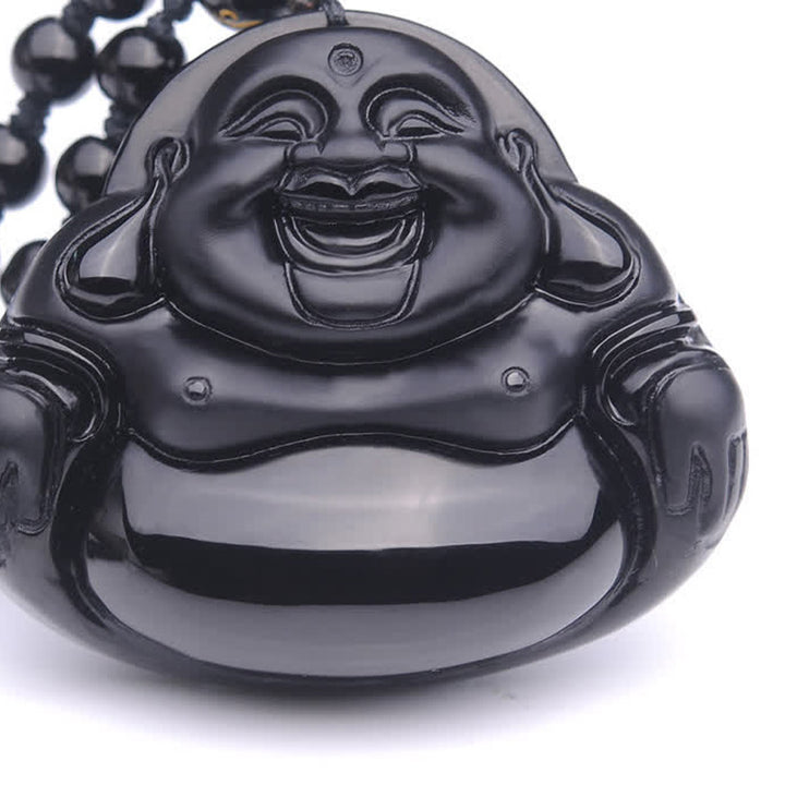 Collier pendentif Bouddha rieur en obsidienne noire transformant Buddha Buddha Stones
