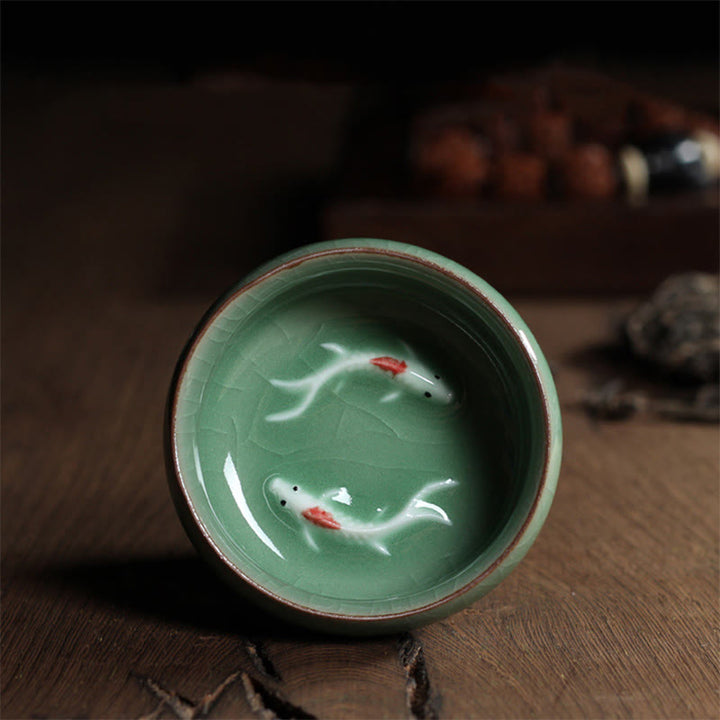Buddha Stones Poisson Koi Coloré Tasse à Thé en Céramique Tasse à Thé Kung Fu Bol - Poisson Koi vert foncé 6,8 cm x 3,4 cm x 55 ml - image 23