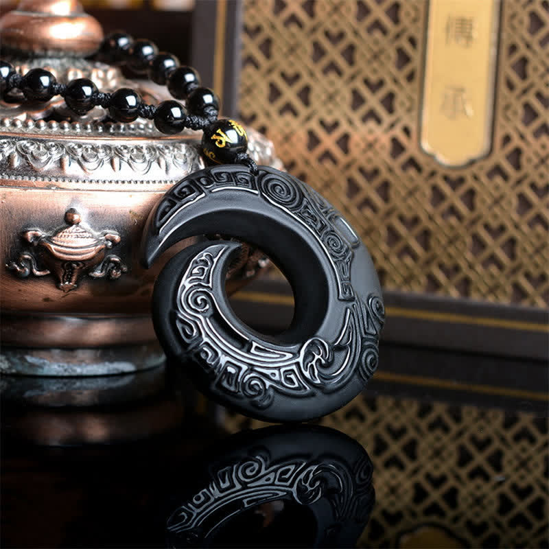 Collier pendentif en obsidienne noire naturelle et obsidienne glacée avec Buddha Stones