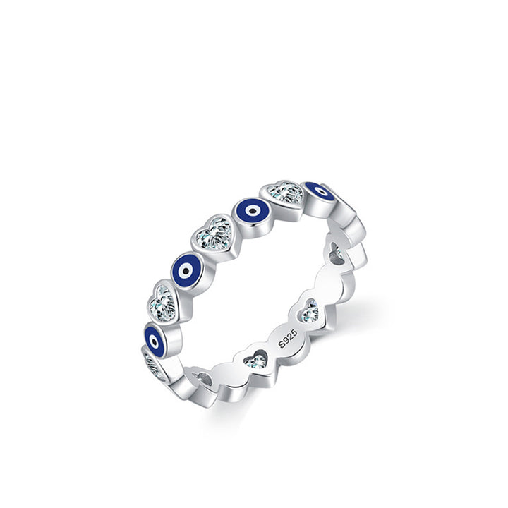 Bague de bénédiction en argent sterling 925 Buddha Stones et cœur en zircon