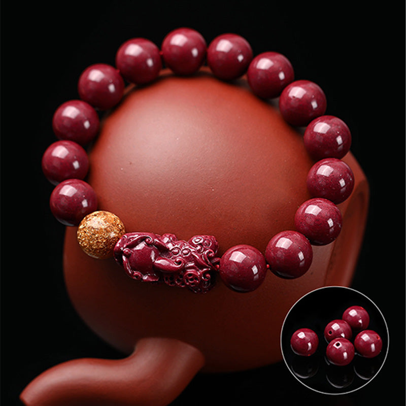 Bracelet Buddha Stones en cinabre et pierres de Bouddha Pixiu Calm