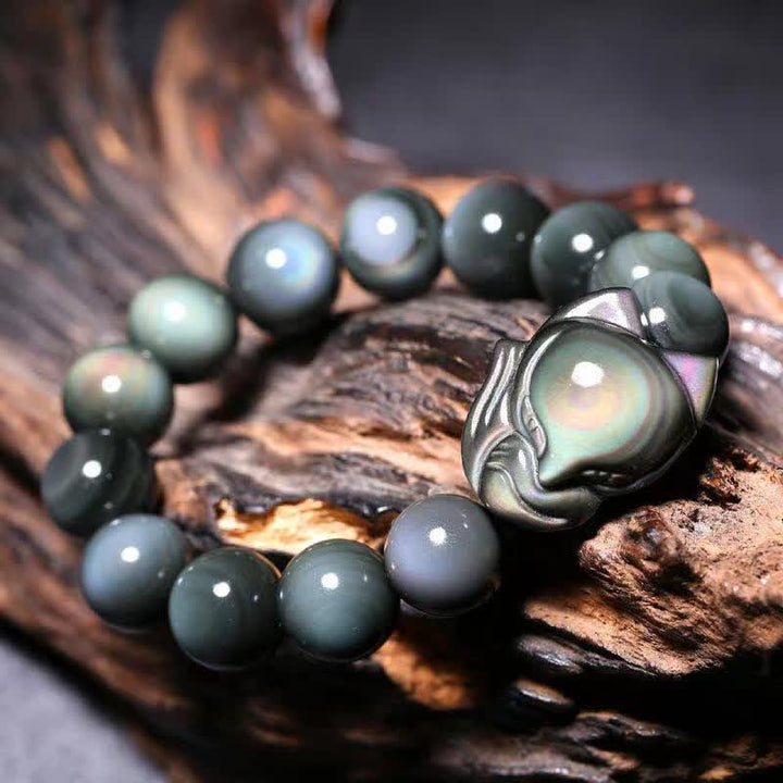 Bracelet de guérison positif en obsidienne arc-en-ciel Buddha Stones - Obsidienne arc-en-ciel 16 mm (couleurs changeantes selon la lumière) - image 0