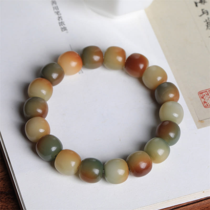 Bracelet de sagesse et de paix avec graines de Bodhi colorées et Buddha Stones