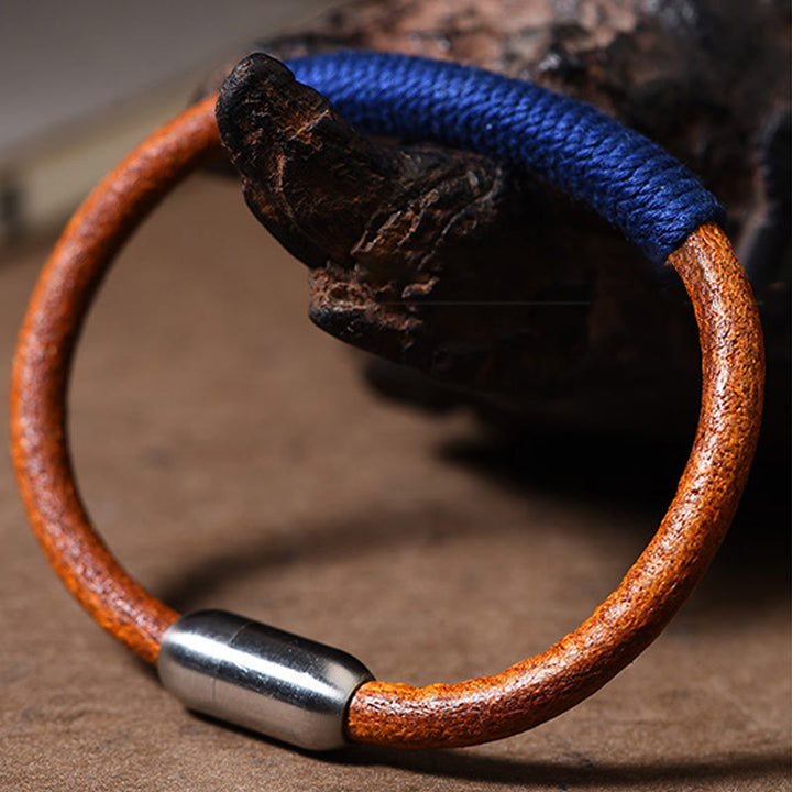 Bracelet en cuir tibétain fait main avec Buddha Stones et boucle porte-bonheur en forme de cinq éléments - image 10