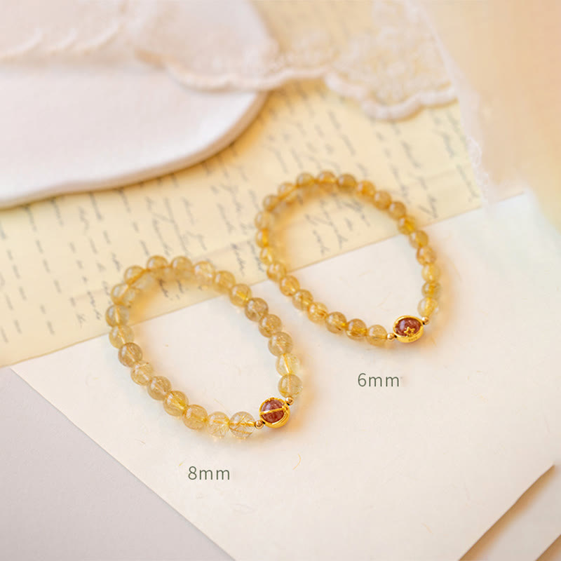 Bracelet de protection étoile en quartz rutile doré et quartz fraise Buddha Stones