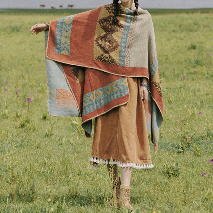 Écharpe châle tibétain à motifs de diamants avec Buddha Stones - image 1