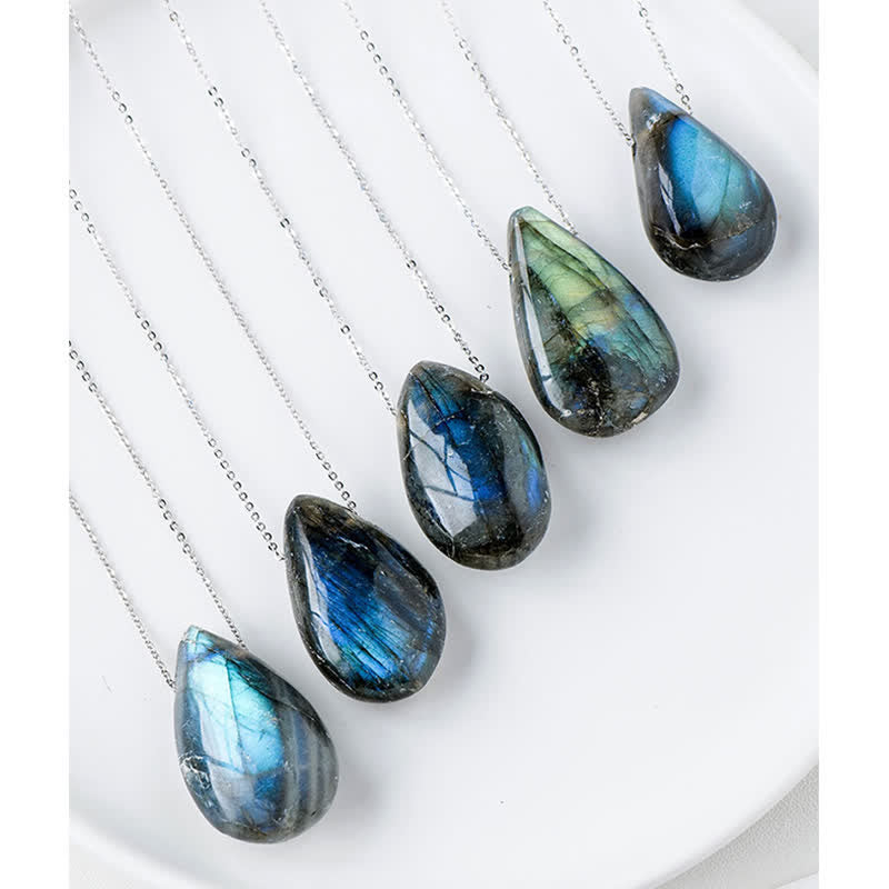 Collier pendentif de guérison en forme de goutte d'eau en labradorite Buddha Stones - image 6