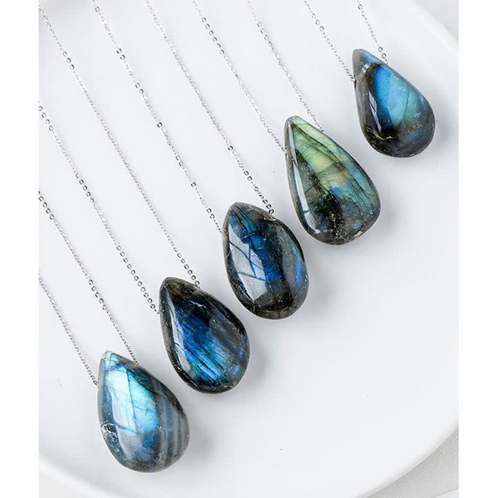 Collier pendentif de guérison en forme de goutte d'eau en labradorite Buddha Stones - image 6