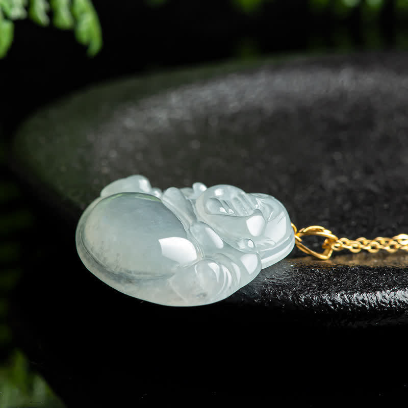 Collier pendentif Bouddha rieur en jade naturel et or 18 carats - image 4