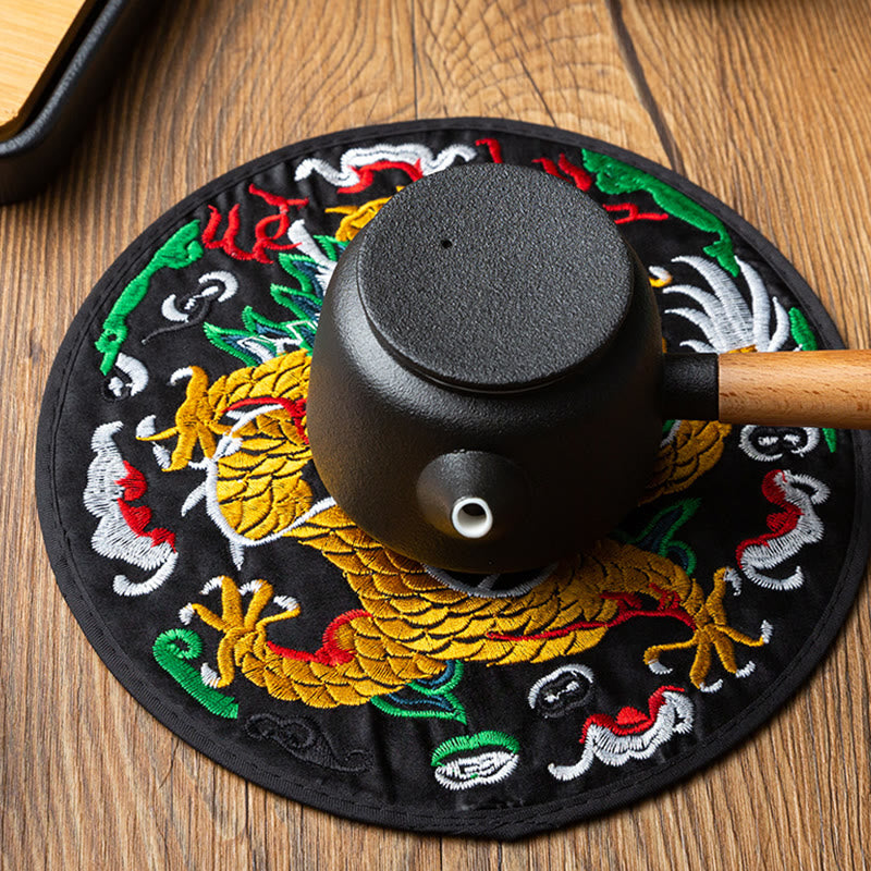 Dessous de verre brodé Buddha Stones Dragon pour tasse à thé, dessous de verre pour tasse à thé Kung Fu