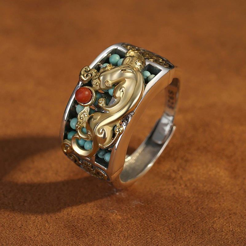 Bague de protection en argent sterling 925 Buddha Stones et agate rouge turquoise PiXiu Abacus - image 8