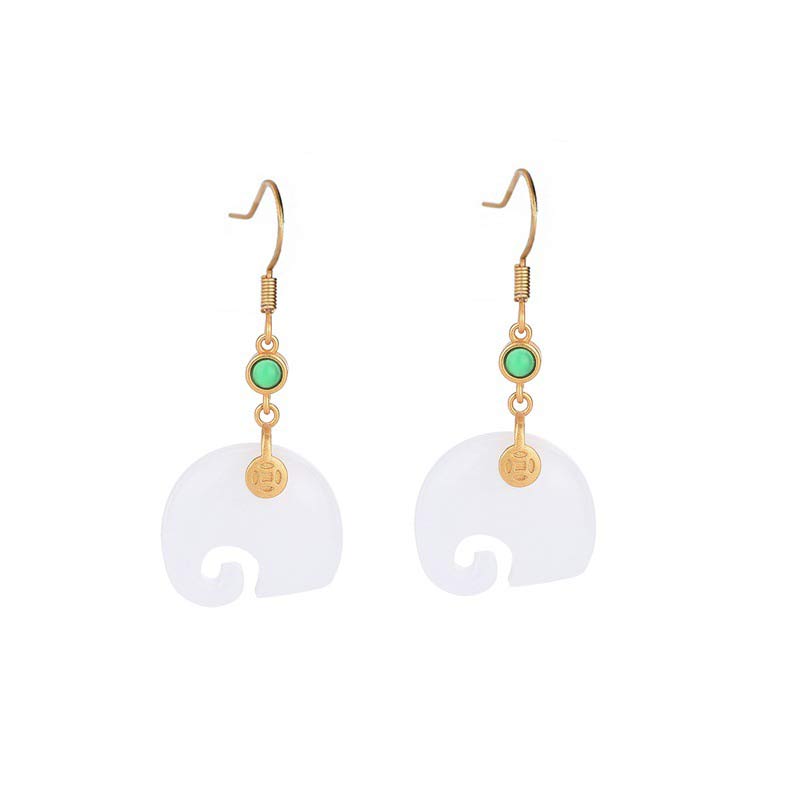 Buddha Stones Boucles d'oreilles FengShui Jade Double Bonheur Fortune