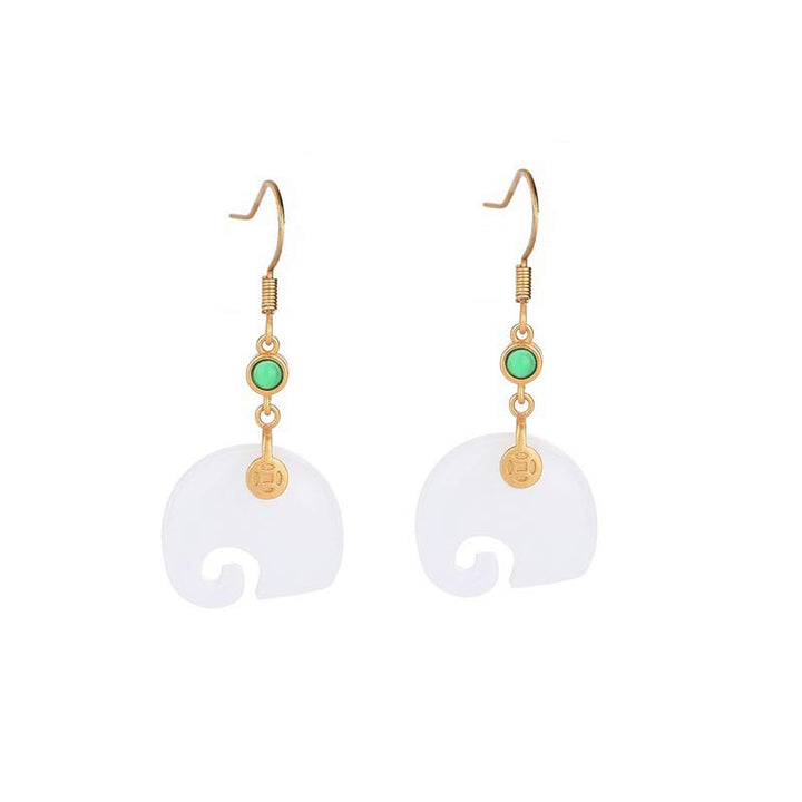 Buddha Stones Boucles d'oreilles FengShui Jade Double Bonheur Fortune