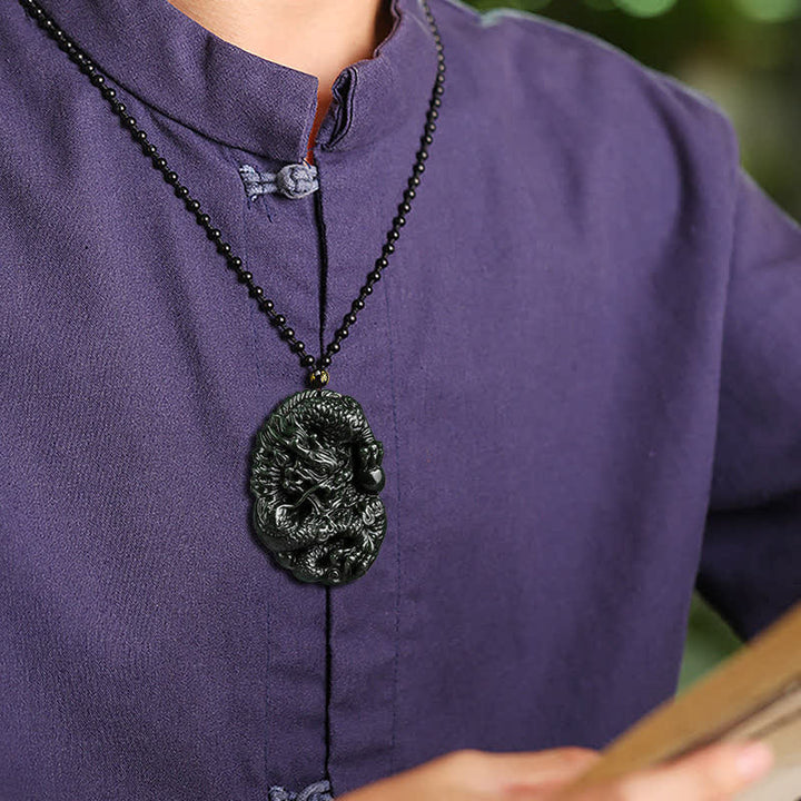 Collier avec pendentif en Buddha Stones Hetian Cyan Jade Dragon Success Harmony - image 3