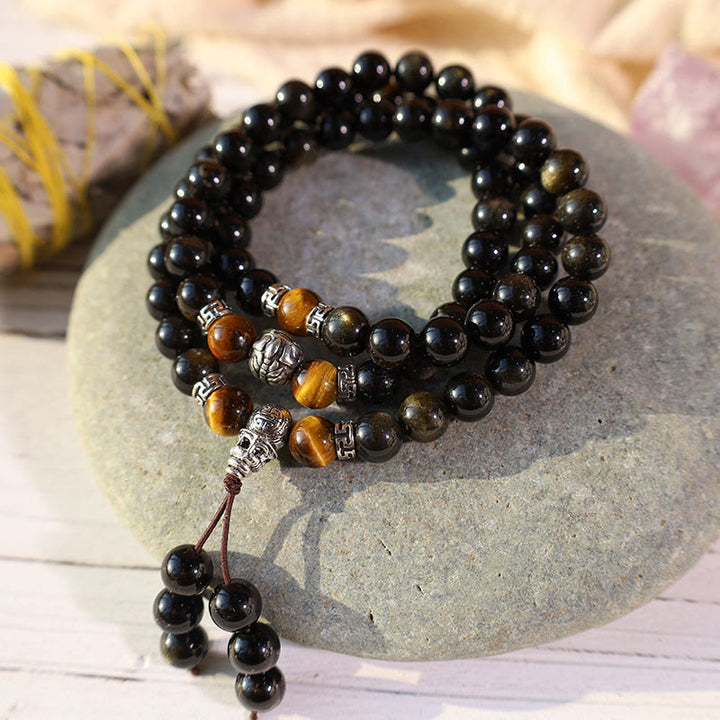 Collier Bracelet Énergie Obsidienne Dorée