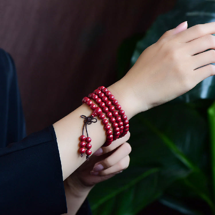 Bracelet de bénédiction gravé avec 108 Buddha Stones de Mala en cinabre et motif Om Mani Padme Hum - image 20