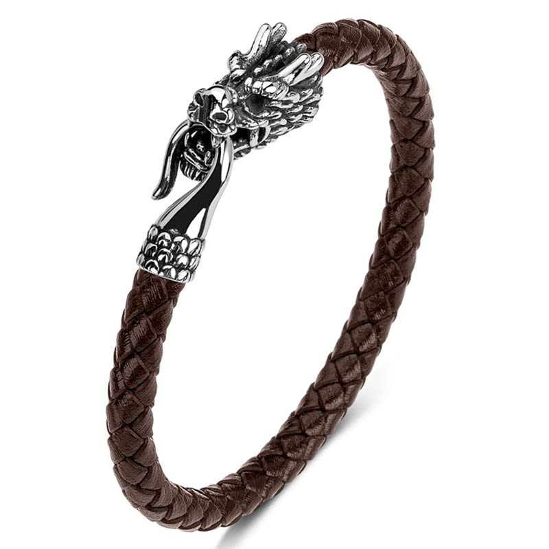 Bracelet de protection en acier titane avec dragon et Buddha Stones