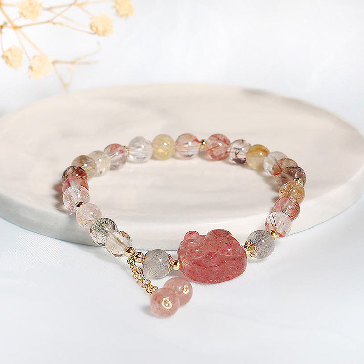 Bracelet d'amour en pierre de lune et quartz rutile coloré avec griffe de patte de chat et quartz fraise naturel Buddha Stones - image 3