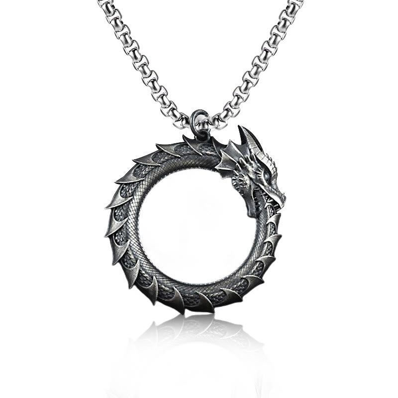 Collier pendentif protection serpent dragon en étain pur Buddha Stones - Pendentif dragon et chaîne commune - image 6