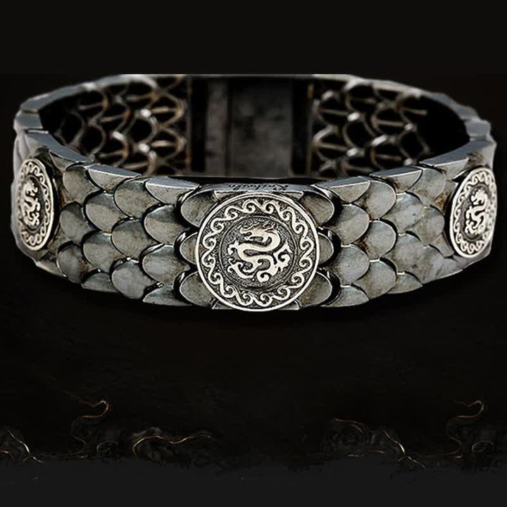 Bracelet jonc porte-bonheur en argent sterling 925 avec écailles de dragon et Buddha Stones