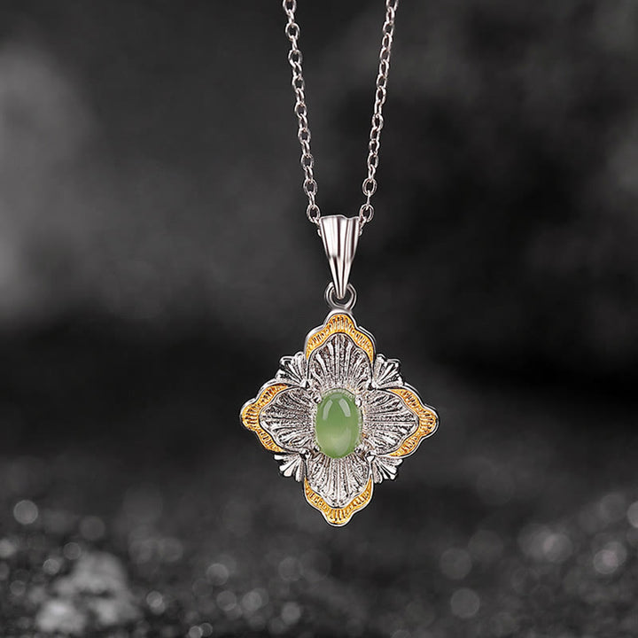 Collier pendentif porte-bonheur en jade cyan Hetian plaqué or 925 avec Buddha Stones