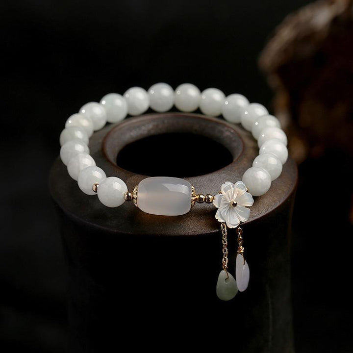 Bracelet porte-bonheur en jade blanc naturel Buddha Stones