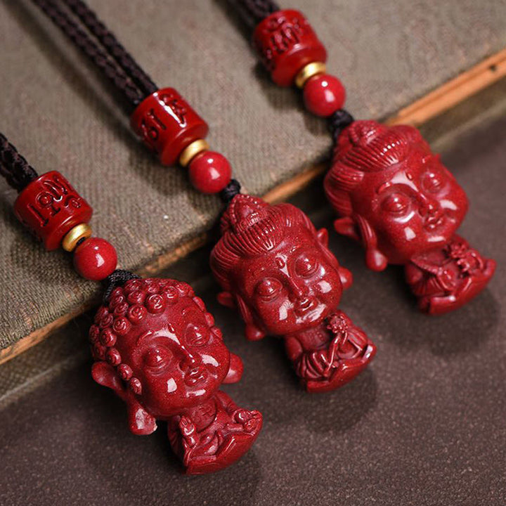 Buddha Stones Zodiaque chinois Bouddha natal Amulette en cinabre naturel Collier pendentif éloignant les mauvais esprits