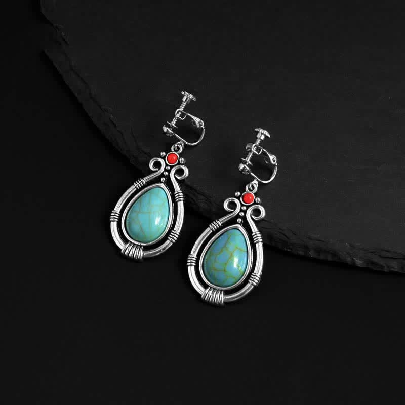 Boucles d'oreilles pendantes en forme de goutte d'eau turquoise vintage du Tibet