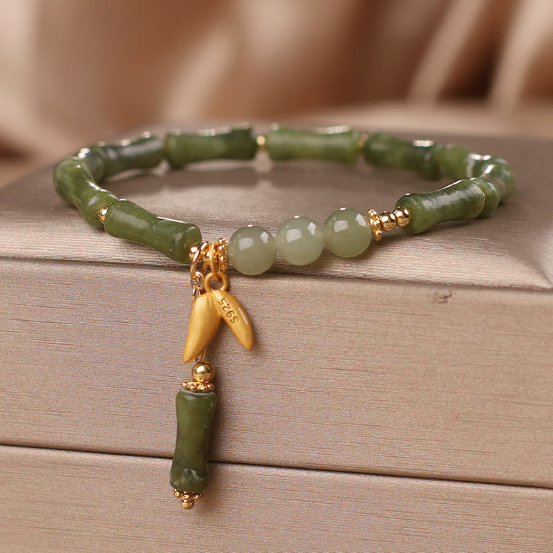 Bracelet porte-bonheur en jade et bambou vert avec Buddha Stones