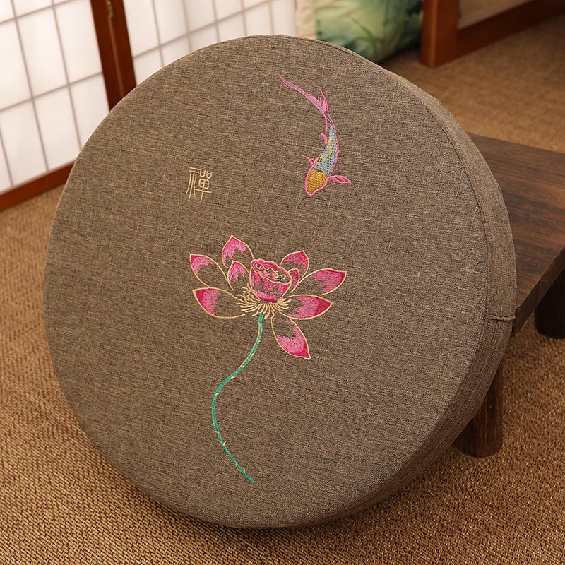 Coussin de siège de méditation en coton et lin avec broderie de Buddha Stones et de lotus - Doux - 40 cm x 10 cm - Terre de sienne - image 26