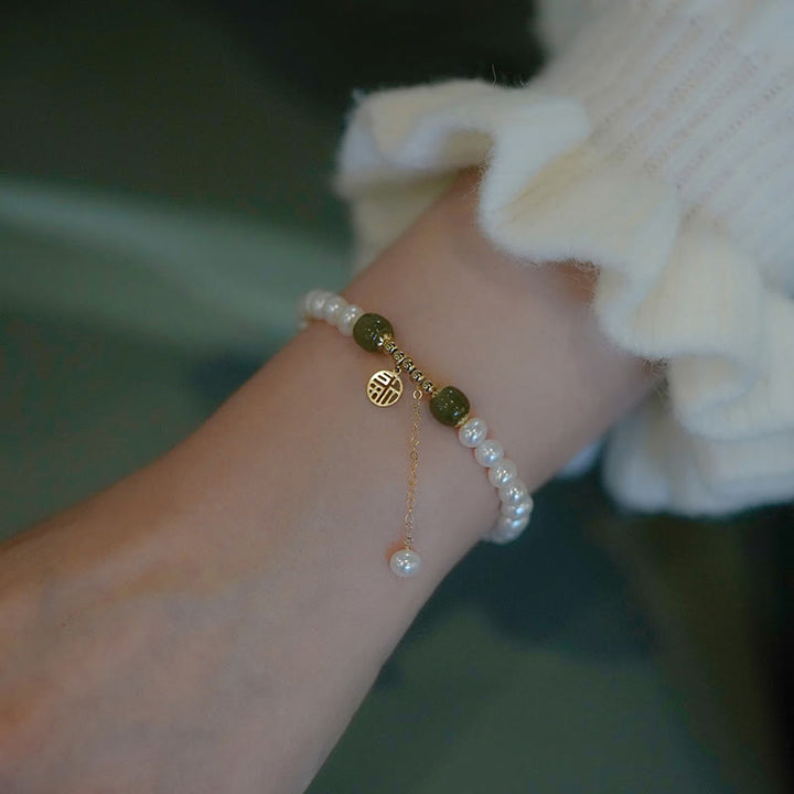 Bracelet de perles de sagesse et de bonheur en jade Hetian naturel
