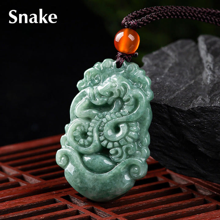 Buddha Stones pendentif de prospérité en jade naturel avec 12 signes du zodiaque chinois - Serpent - image 19