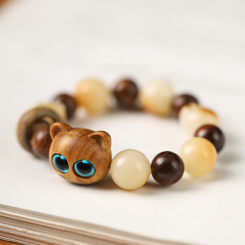 Bracelet porte-bonheur en bois de santal avec graines de Bodhi naturelles et Buddha Stones, tête de chat mignon et porte-bonheur, griffe de paix - image 6