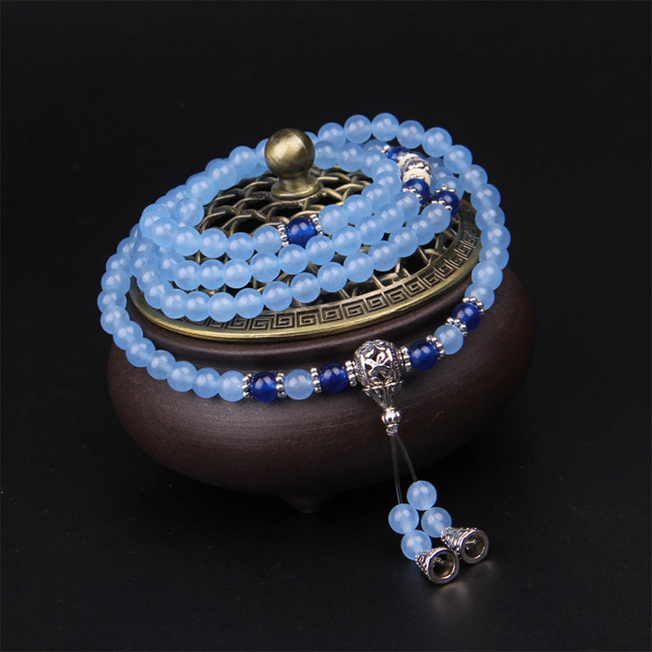 Bracelet Mala de guérison en cristal bleu avec 108 perles de Buddha Stones